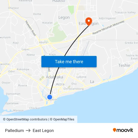 Palledium to East Legon map