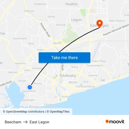 Beecham to East Legon map