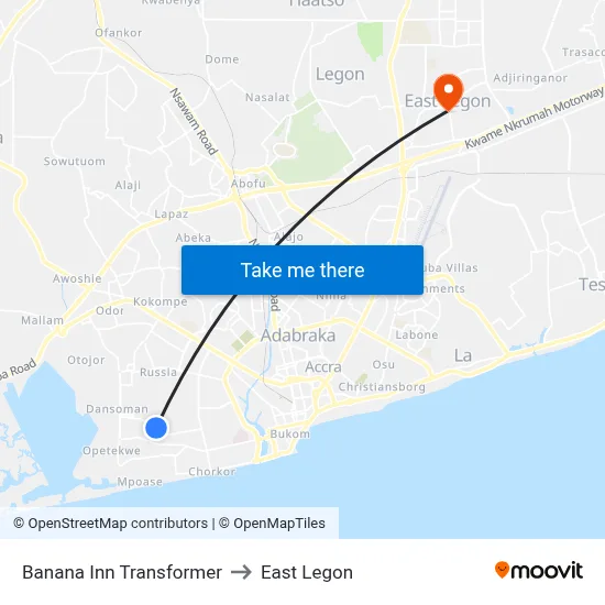Banana Inn Transformer to East Legon map