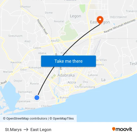 St.Marys to East Legon map