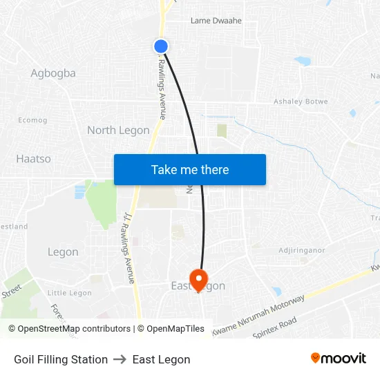 Goil Filling Station to East Legon map