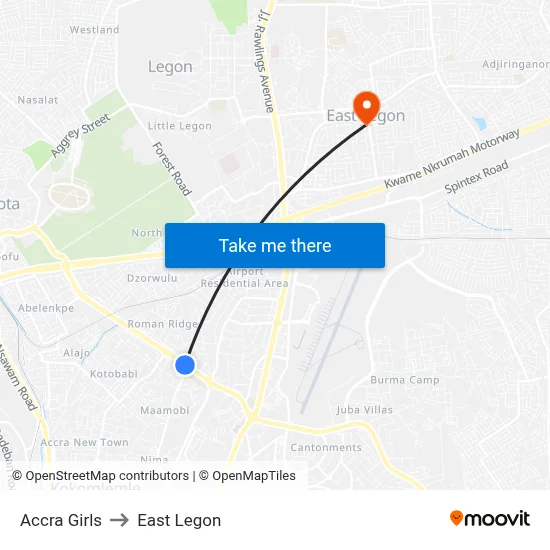 Accra Girls to East Legon map