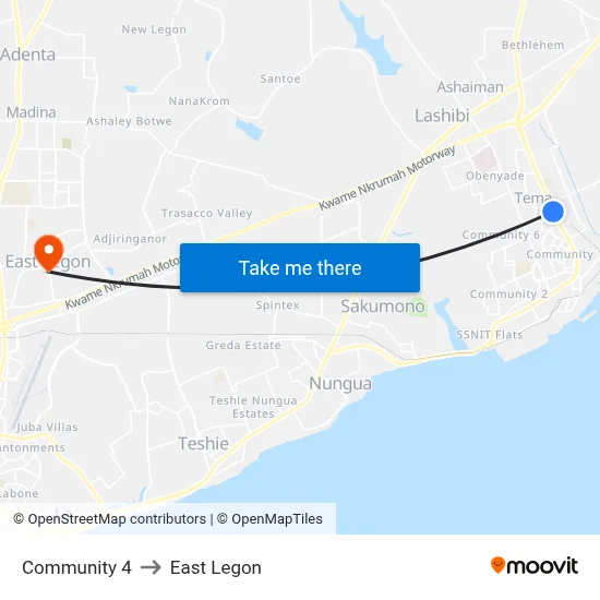 Community 4 to East Legon map