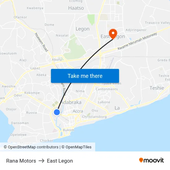 Rana Motors to East Legon map