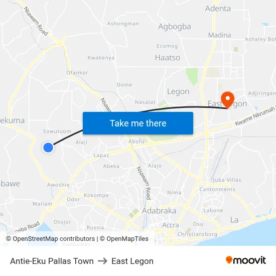 Antie-Eku Pallas Town to East Legon map