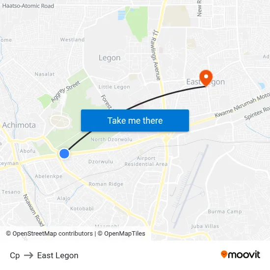 Cp to East Legon map