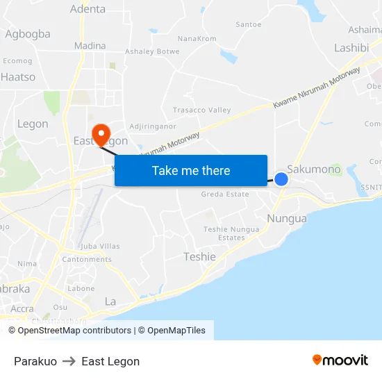 Parakuo to East Legon map