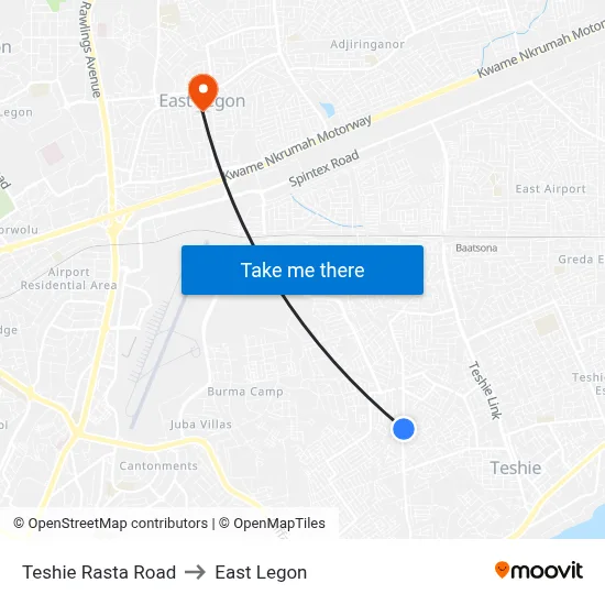 Teshie Rasta Road to East Legon map
