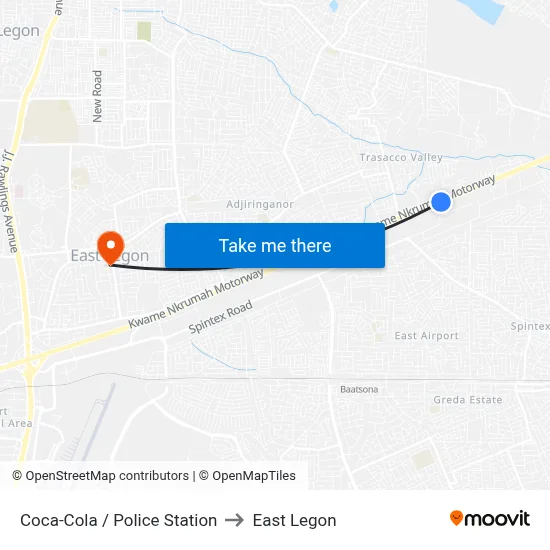 Coca-Cola / Police Station to East Legon map