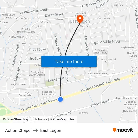 Action Chapel to East Legon map