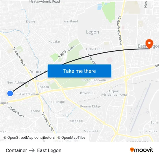 Container to East Legon map
