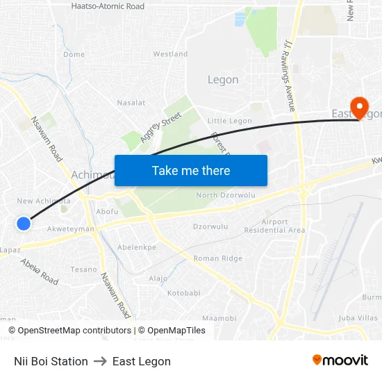 Nii Boi Station to East Legon map