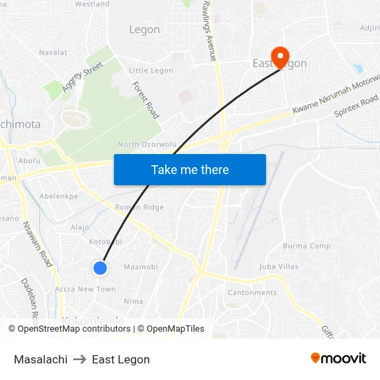 Masalachi to East Legon map