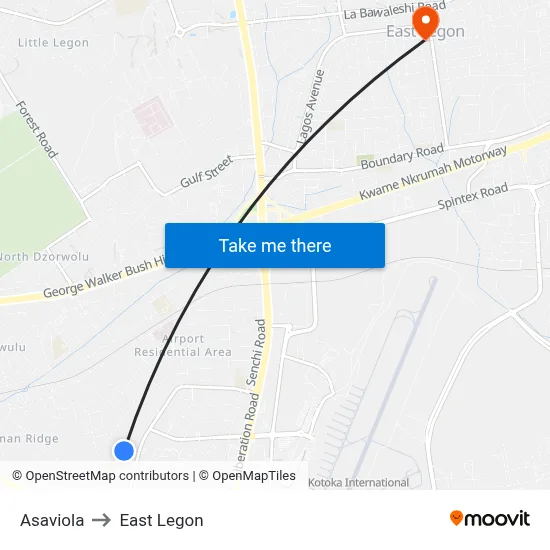 Asaviola to East Legon map