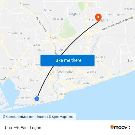 Usa to East Legon map