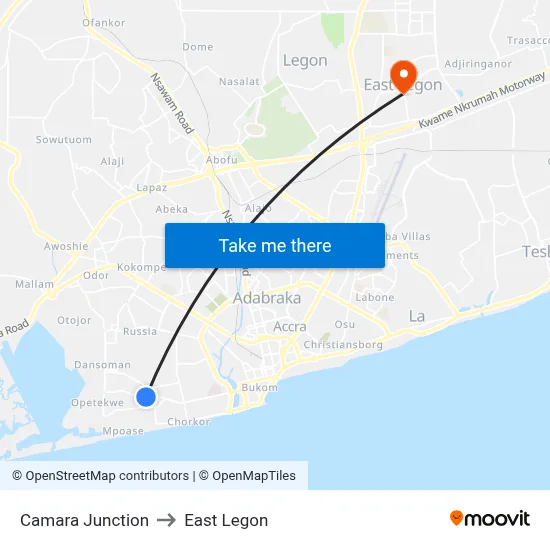 Camara Junction to East Legon map