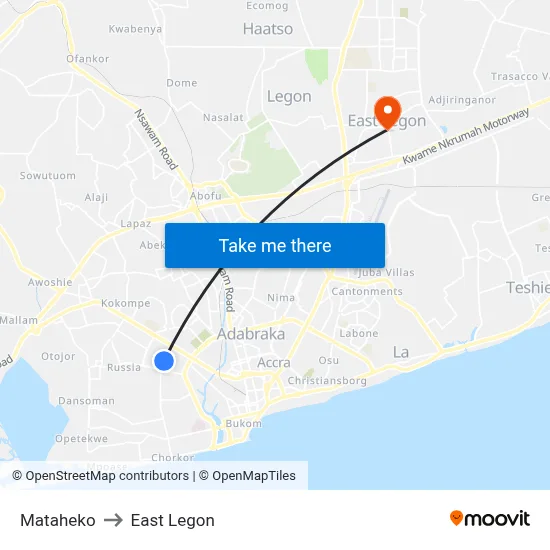 Mataheko to East Legon map