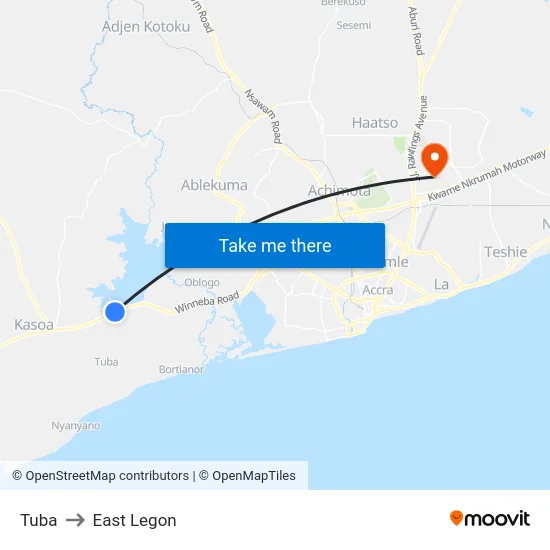 Tuba to East Legon map