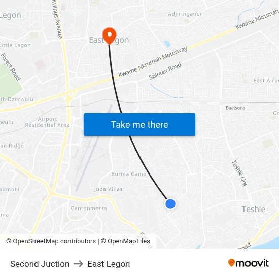 Second Juction to East Legon map