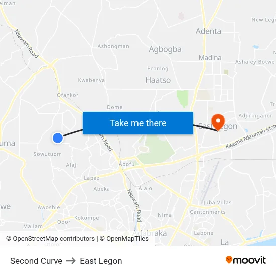 Second Curve to East Legon map