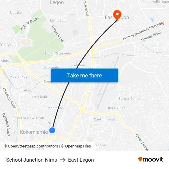 School Junction Nima to East Legon map