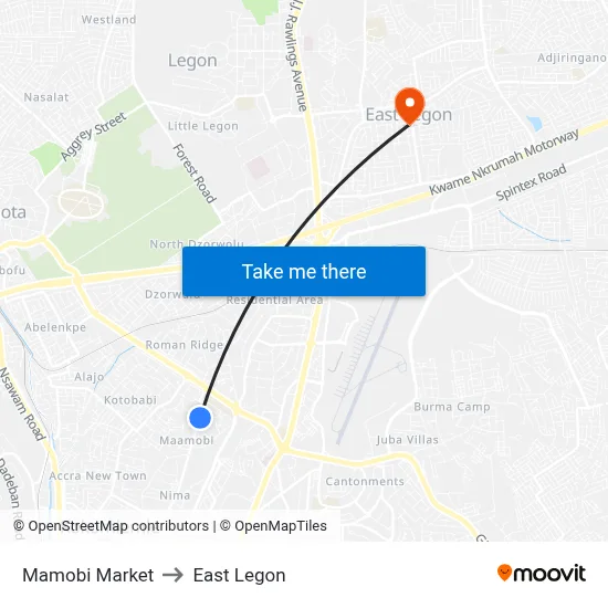 Mamobi Market to East Legon map