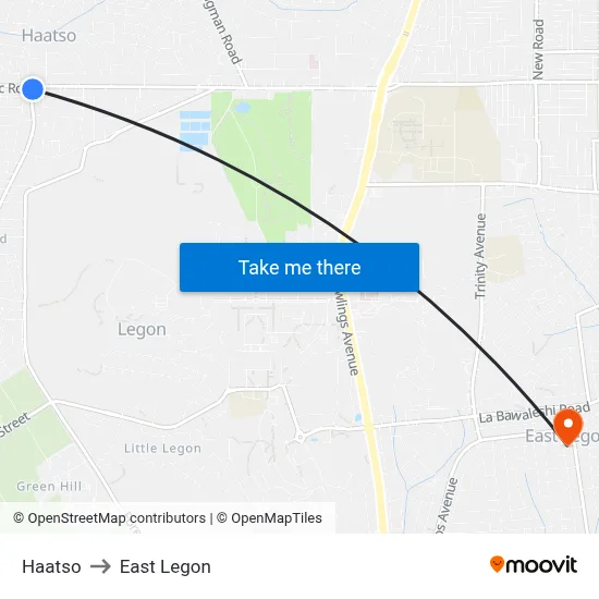 Haatso to East Legon map
