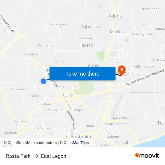 Rasta Park to East Legon map