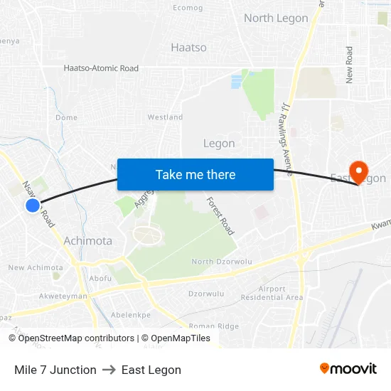 Mile 7 Junction to East Legon map