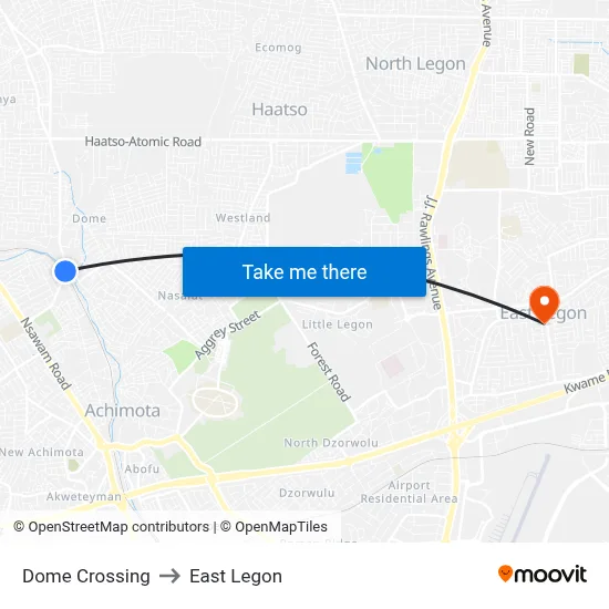 Dome Crossing to East Legon map