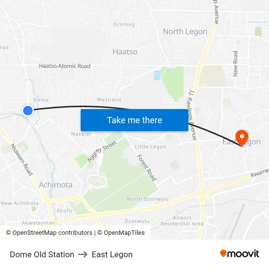 Dome Old Station to East Legon map