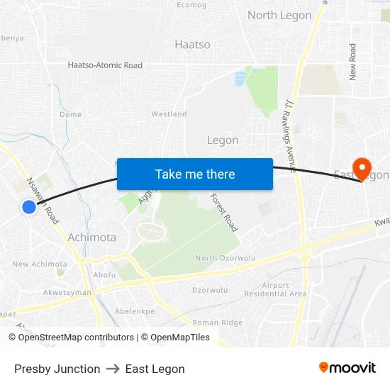 Presby Junction to East Legon map