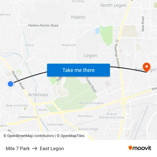Mile 7 Park to East Legon map
