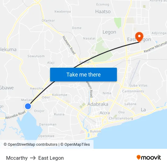 Mccarthy to East Legon map