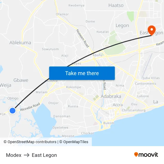Modex to East Legon map