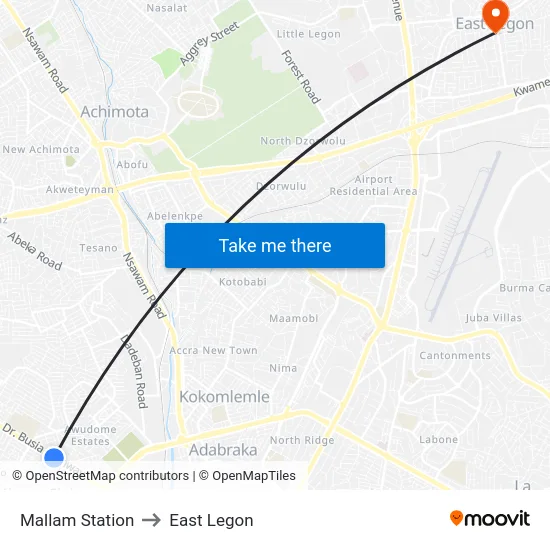 Mallam Station to East Legon map