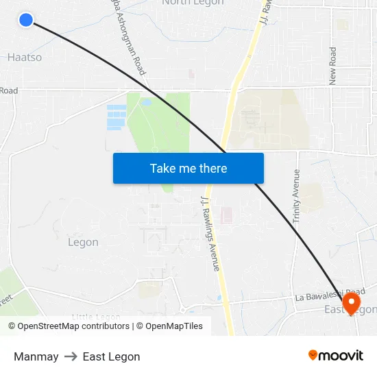 Manmay to East Legon map