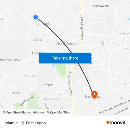 Islamic to East Legon map