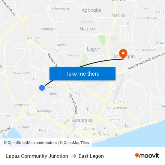 Lapaz Community Junction to East Legon map