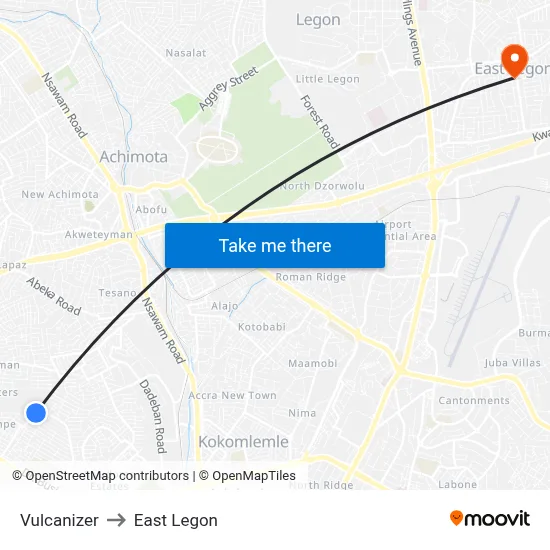 Vulcanizer to East Legon map