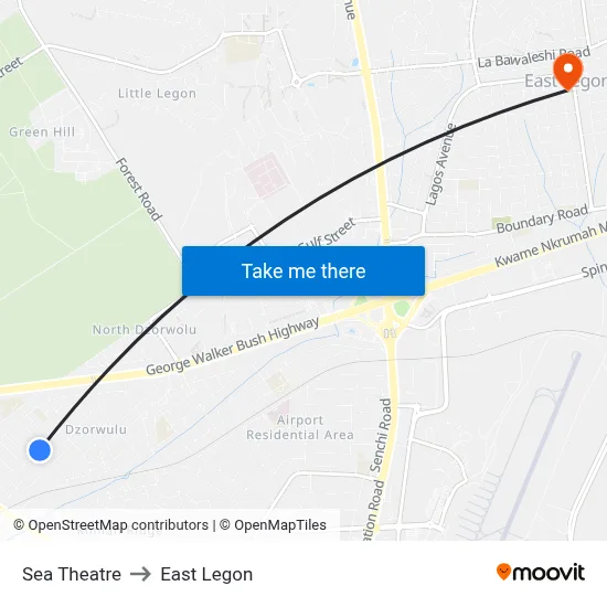 Sea Theatre to East Legon map