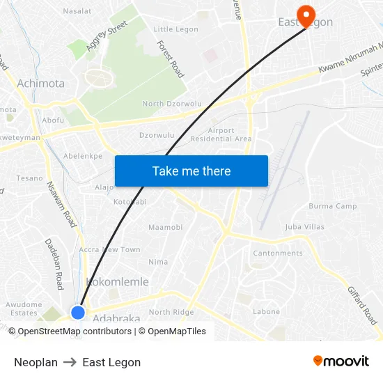 Neoplan to East Legon map