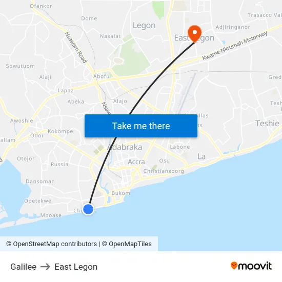 Galilee to East Legon map