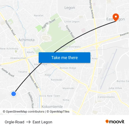 Orgle-Road to East Legon map