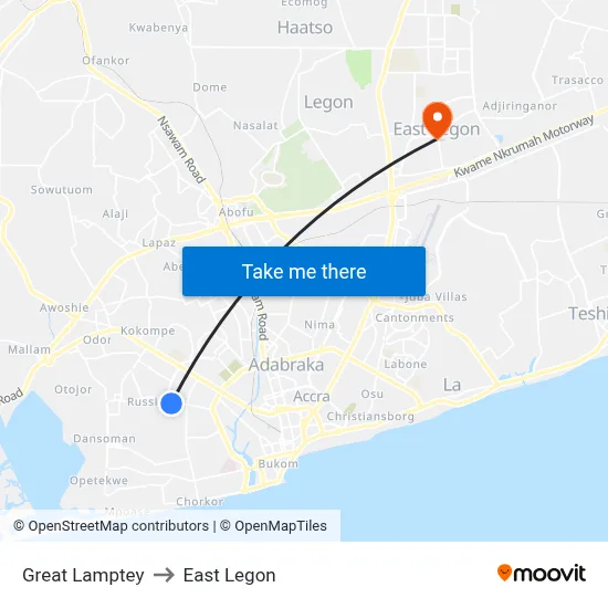 Great Lamptey to East Legon map