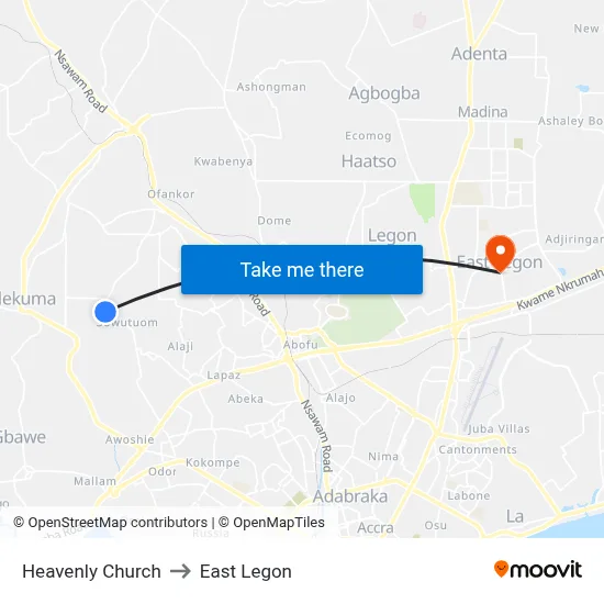 Heavenly Church to East Legon map