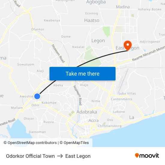 Odorkor Official Town to East Legon map