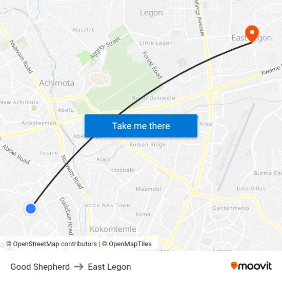 Good Shepherd to East Legon map