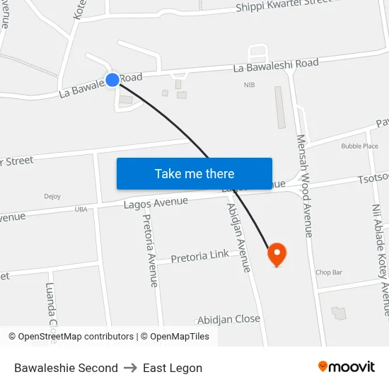 Bawaleshie Second to East Legon map