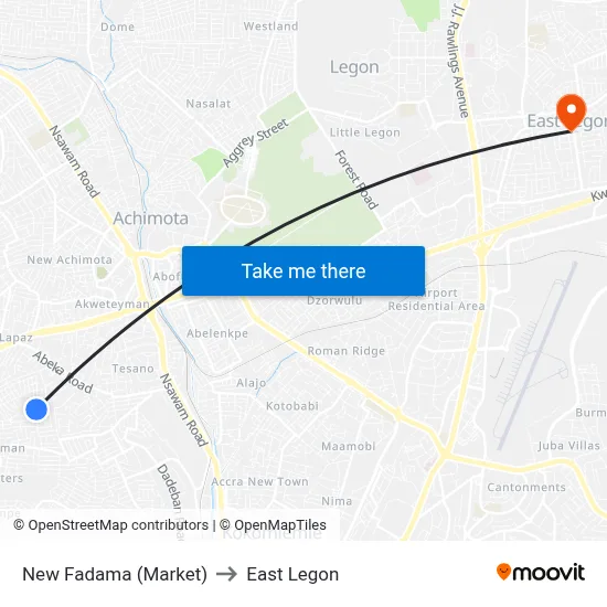 New Fadama (Market) to East Legon map